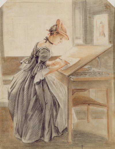 Een dame die kopieert aan een tekentafel, c.1760-70 door Paul Sandby